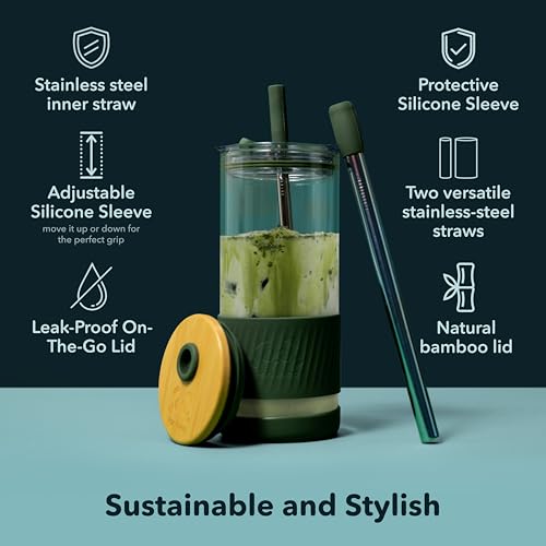 Glass Cups With Lids and Straws (2 Count)