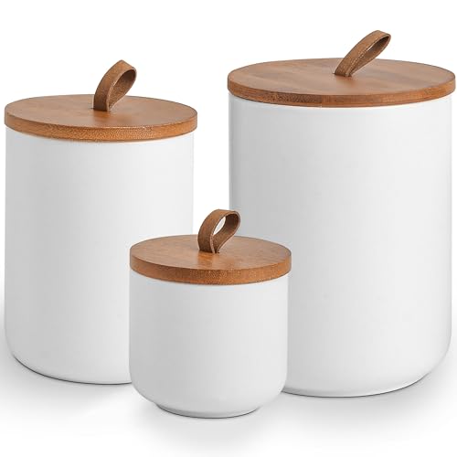 White Ceramic Canister Set with Bamboo Lids