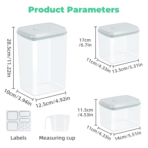 3 Pack Pasta Sugar Storage Containers with Pop (3 Count)