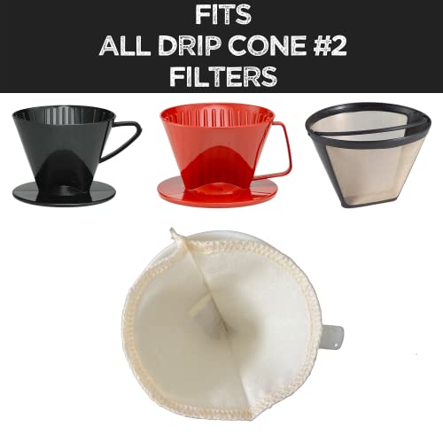2-Pack) Reusable Organic Cotton Cone #2 Coffee Filter — Cloth Filters for Coffee Dripper, Pour Over Coffee Dripper & Coffee Makers that Use 2-6 Cup Cone Coffee Filters (2 Count)