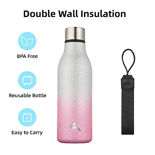 18 oz Insulated Stainless Steel Metal Water Bottle with Strap