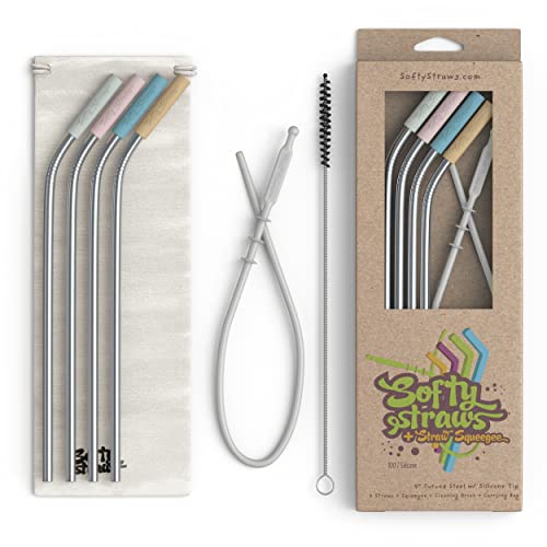 Premium Reusable Stainless Steel Drinking Straws With Silicone Tips + Patented Straw Cleaners and Carrying Case