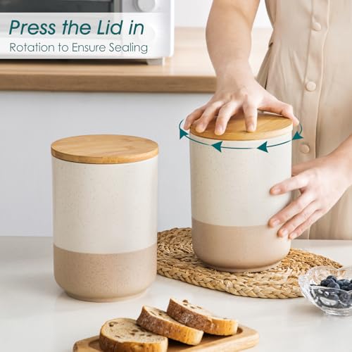 Sabine Large Ceramic Canister Set with Airtight Wood Lids (2 Count)
