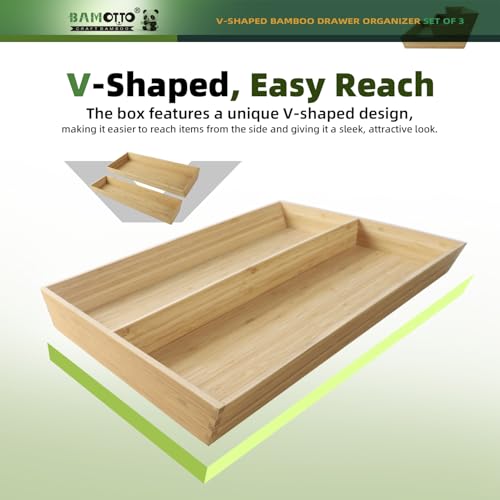 Large Long V Shaped Bamboo Drawer Organizer Set of 3 (78.4 Ounce)