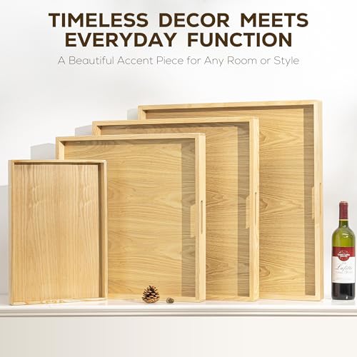 22 Inch Large Square Wooden Ottoman Tray for Living Room