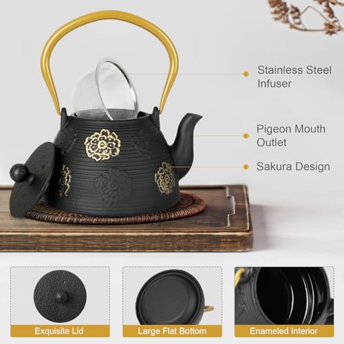 Cast Iron Teapot with Stainless Infuser Enameled Interior 40oz