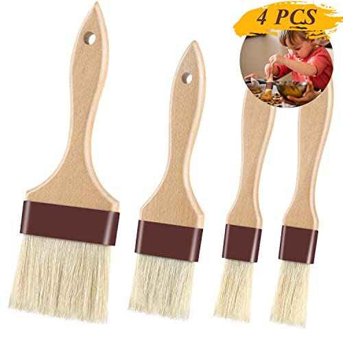 Pastry Brushes for Baking Basting Brush with Boar Bristles and Beech Hardwood Handles Culinary Oil Brush for Barbecue Butter Grill BBQ Sauce Baster Marinade Kitchen Food Cooking Brushes 4PCS