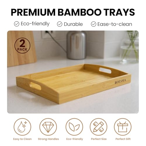 Set of 2 Bamboo Serving Trays with Handles