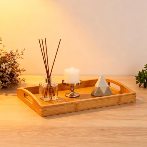 2 Pack Bamboo Serving Trays with Handles (2 Count)