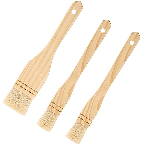 3PCS Pastry Brushes Basting Oil Brush with Goat Bristles and Hardwood Handles BBQ Cooking Baking Brush for Baking