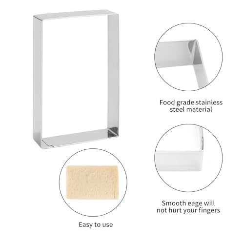 Rectangle cookie cutter ANCKNE Stainless Steel Rectangle Biscuit Molds Square Pastry Molds Fondant Cake Cookie Cutter Set 1 Inch Depth (4 Count)