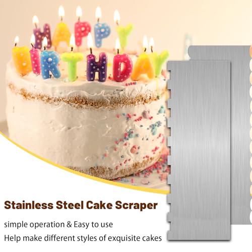 2 Pieces 8.7 Inche Stainless Steel Cake Scraper Double Sided Patterned Edge Stripe Edge Smoother Frosting Scraper Cake Decorating Cake Decorating Comb Cake Scraper For Butter Cream Mousse