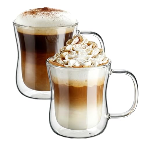 12 oz Double Walled Glass Coffee Mug Latte Cappuccino Cups Set of 2 (2 Count)