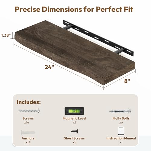 Wood Floating Shelves Live Edge 24” Set of 2 (2 Count)