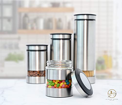 Airtight Glass Canister Set of 4 with Stainless Steel Sleeve for Kitchen Counter (4 Count)