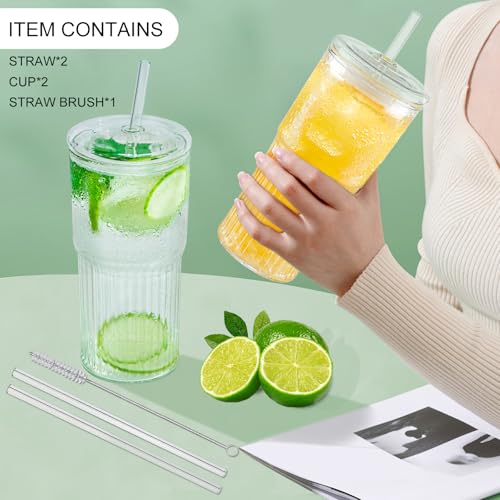Glass Cups with Lids and Glass Straws (2 Count)
