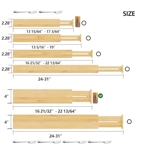 Bamboo Expandable Drawer Dividers (4 Count)