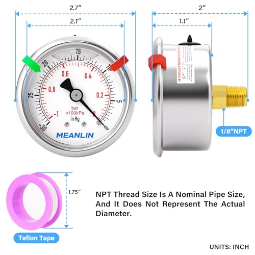 30inHG~0Psi Vacuum Pressure Gauge 1