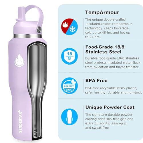 40oz Water Bottle Wide Mouth Stainless Steel Vacuum Insulated Double Wall with 2 Straw Lids Fit in Any Car Cup Holder