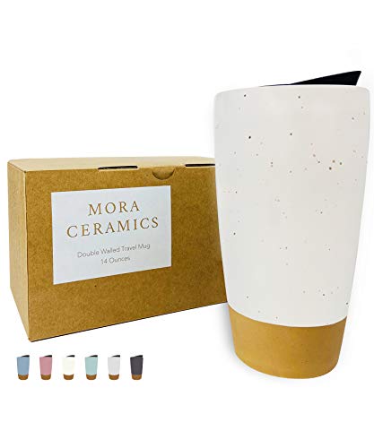 Double Wall Ceramic Coffee Travel Mug with Lid