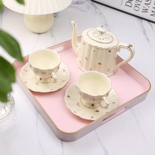 Pink Square Decorative Tray with Handles
