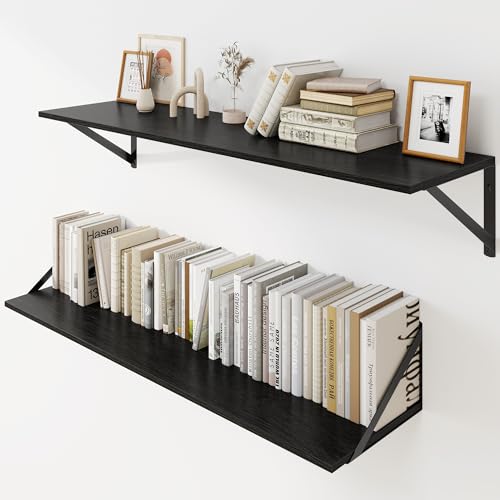 Black Deep Floating Shelves for Wall (2 Count)