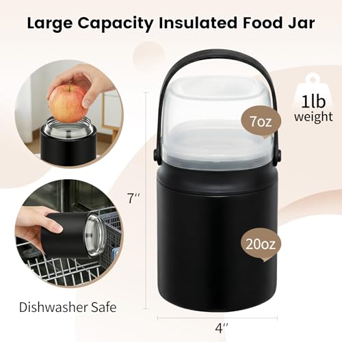 2-in-1 Thermos for Hot Food with Snack Box Container - 20oz Stainless Steel Insulated Food Container with Handle and Spoon, Leak Proof Bento Box Kids Adult for School Lunch Office