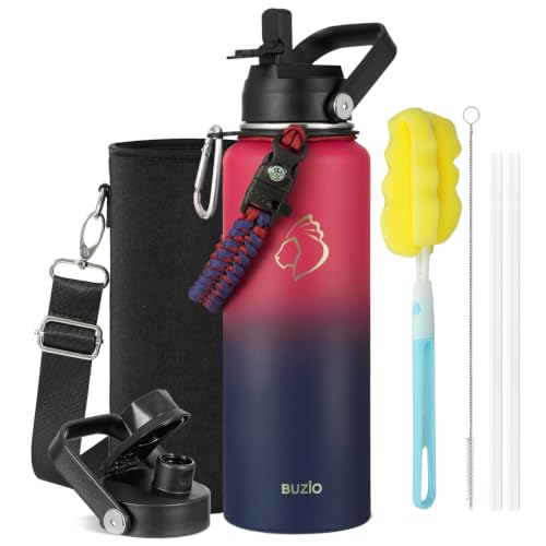 40 oz Insulated Water Bottle with Paracord Handle & Straw Spout Lids