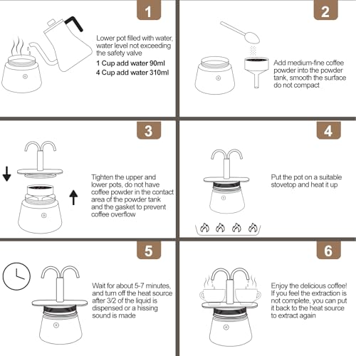 Uncoated 2 Cup Dual Pipe Moka Pot 304 Thickened Stainless Steel