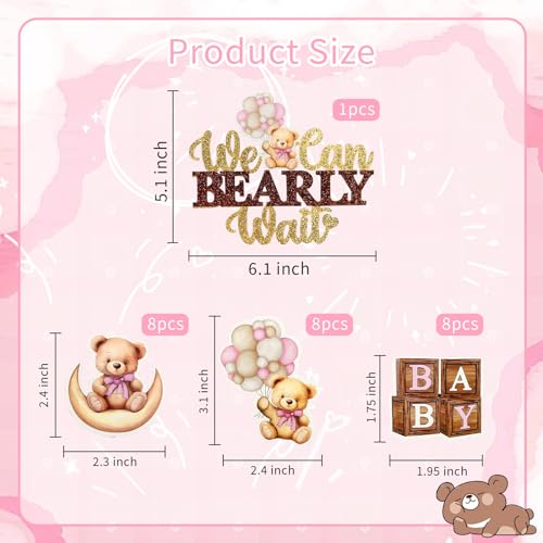 Pink Bear Cupcake Toppers We Can Bearly Wait Cake Cupcake Topper (25 Count)