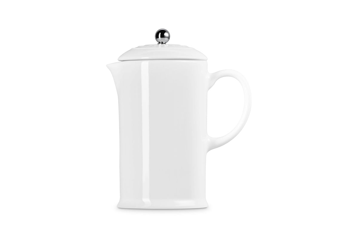 White stoneware French press with glazed finish
