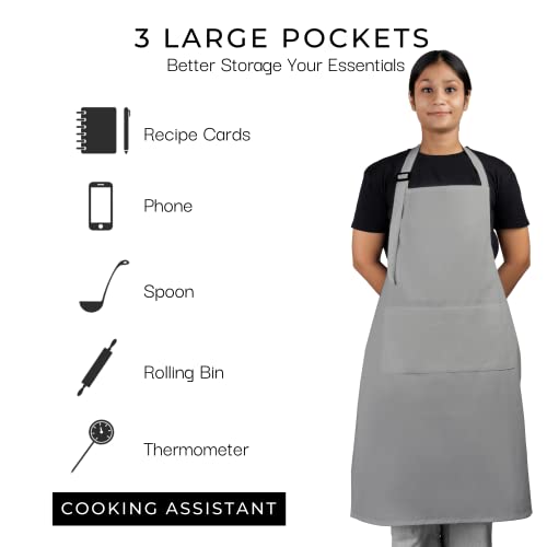 Chef Apron Set of 2 with 3 Pockets 100% Cotton Kitchen Cooking Adjustable Bib Aprons High (2 Count)