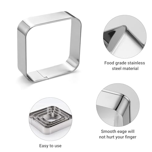 Rounded Square Cookie Cutter Stainless Steel Plaque Cookie Cutters Geometric Frame Cookie Cutters Shapes Molds for Baking 1 Inch Depth (4 Count)