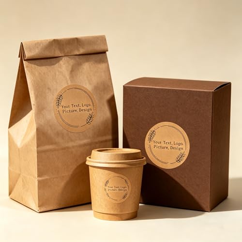 Custom Stickers Round Kraft Paper Labels Personalized with Texts (100 Count)