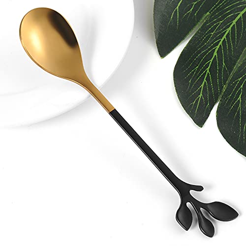 Elegant Black & Gold Leaf Coffee Spoons (10 Count)