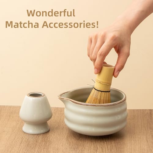 Ceramic Matcha Bowl with Bamboo Whisk Holder