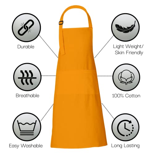 Cotton Apron for Women Men with 3 Pockets Chef Kitchen Aprons for Cooking Adjustable Bib for BBQ