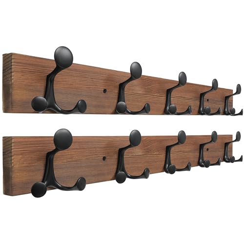 30 Inch Wood Coat Rack Wall Mount with 5 Triple Hooks (2 Count)