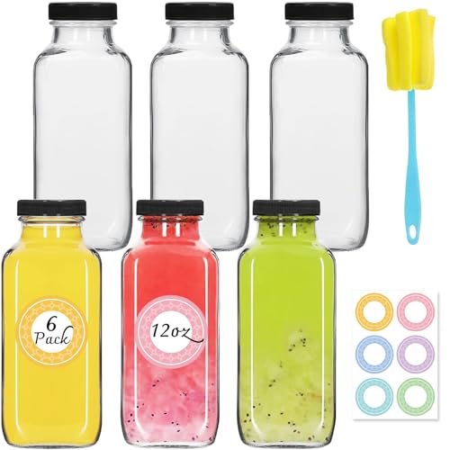 6 Pack 12oz Glass Water Bottles