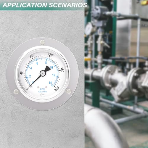 0 200PSI Panel Mount Front Flanged Glycerin Filled Pressure Gauge