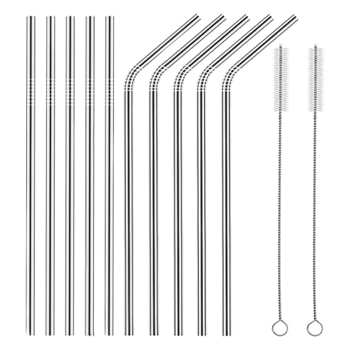 Set of 10 Stainless Steel Straws (12 Count)