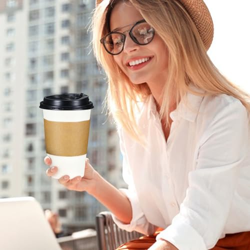 50 Pack 12 oz Disposable Coffee Cups With Lids and Sleeves (50 Count)
