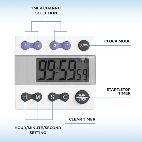 Portable Digital Kitchen & Lab Timer 810015 (4 Timer)