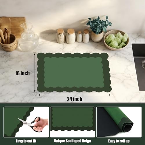 Green Scalloped Coffee Mat for Countertop Coffee Bar Mat Matt