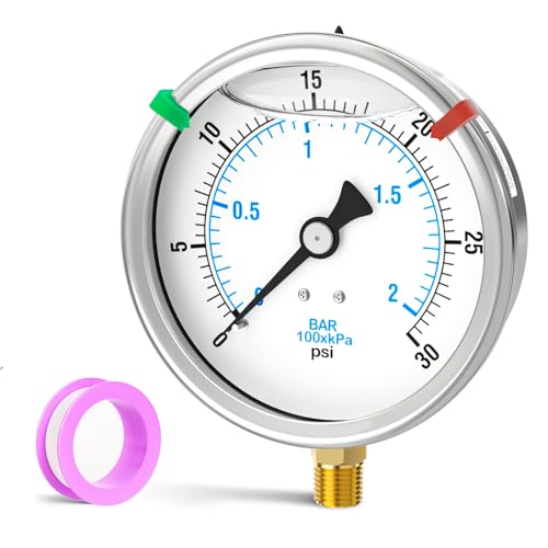 0 30PSI Stainless Steel Liquid Filled Pressure Gauge