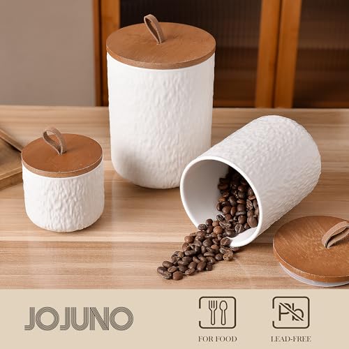 White Stone Ceramic Canister with Bamboo Lid (3 Count)