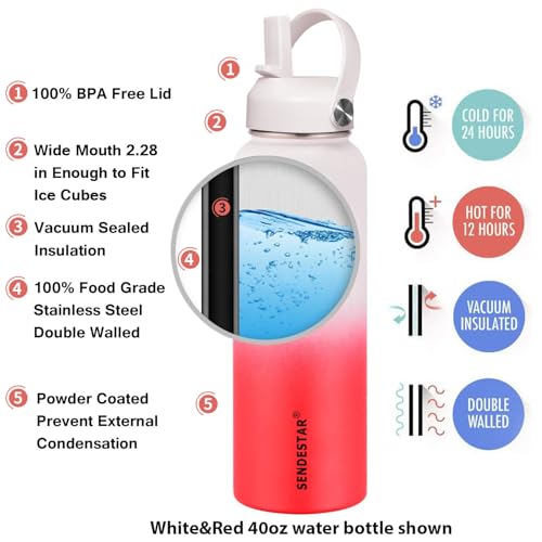 Water Bottle 40oz Double Wall Vacuum Insulated Leak Proof Stainless Steel Sports Water Bottle