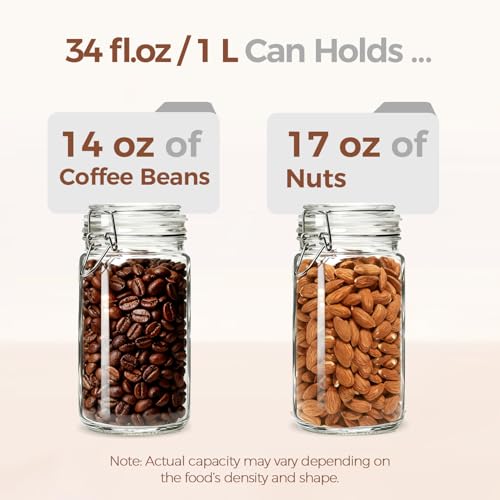 Glass Pantry Jars with Airtight Lids 34 oz 3 Pack Coffee Canisters (3 Count)