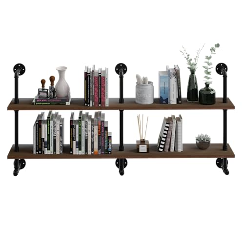 Industrial Pipe Wall Shelves Pipe Shelving with Real Wood Plank 60 Inches