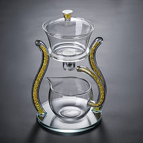 Lazy Kungfu Glass Tea Set Semi Automatic Drip Rotating with Infuser Glass Teapot Set